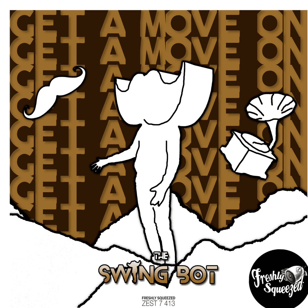 The Swing Bot Get A Move On single cover electro swing artwork with stylised dancing figure and vintage gramophone elements