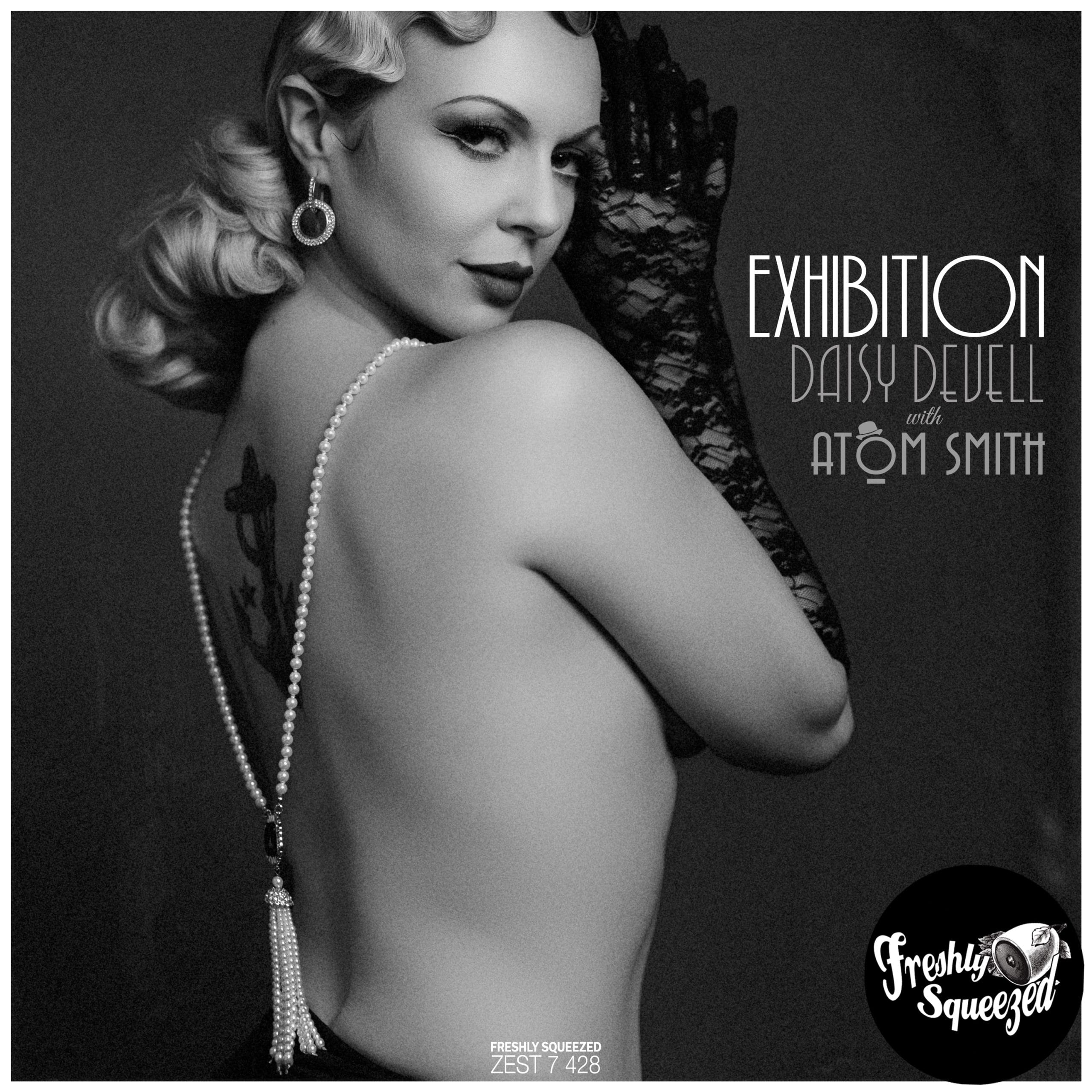 Cover art for Exhibition by Daisy DeVell featuring Atom Smith, an electro swing single released on Freshly Squeezed Music.
